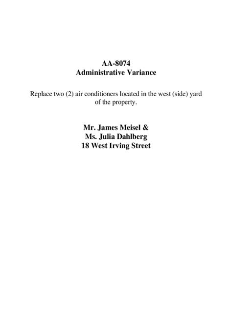 Fillable Online AA 8074 Administrative Variance Mr James Meisel Ms