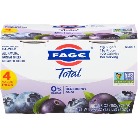 Fage Blueberry Acai Milkfat All Natural Nonfat Greek Strained Yogurt