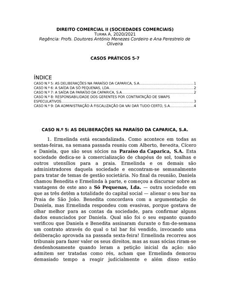 Direito Comercial Ii Sociedades Comerciais Casos A Direito