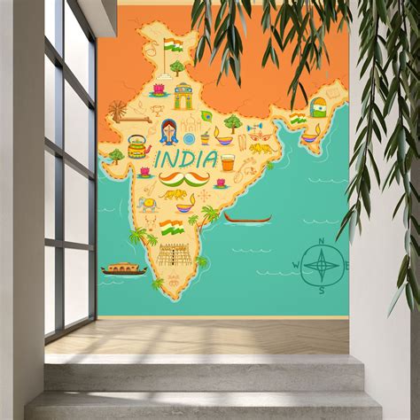 Artistic Map of India, Wallpaper for Wall - Magic Decor