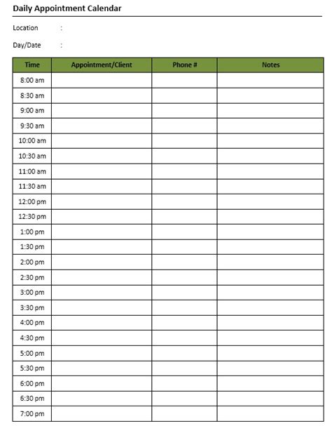 12 Free Sample Appointment Schedule Templates Printable Samples