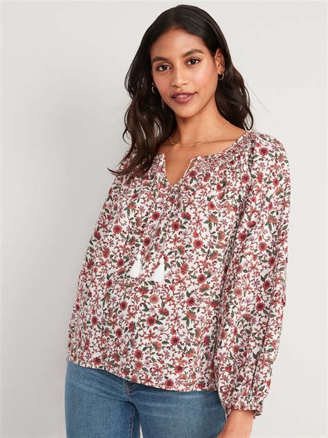 Puff Sleeve Floral Smocked Poet Swing Blouse For Women Old Navy