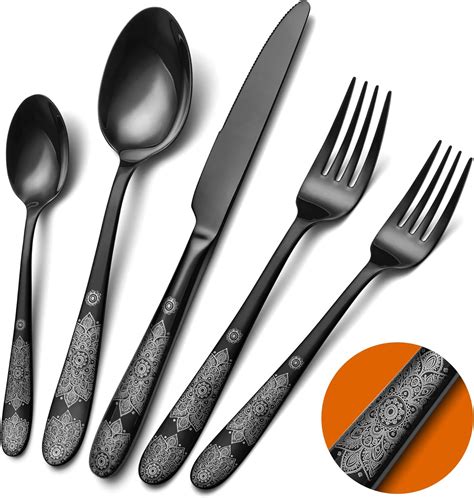 Black Silverware Set For 8 Eiubuie 40 Piece Premium