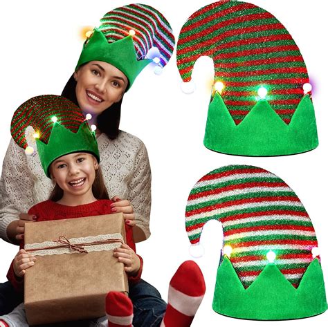 Suhine 2 Pcs Led Christmas Elf Hat 11 8 Inch Diameter Light