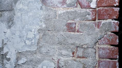 Background Photo Of Old Abandoned Red Brick Wall Partially Exposed