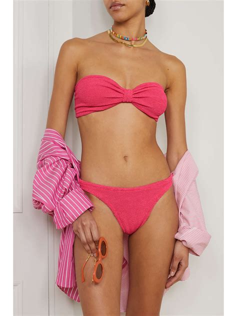 Pink NET SUSTAIN Jean Seersucker Bandeau Bikini HUNZA G NET A PORTER