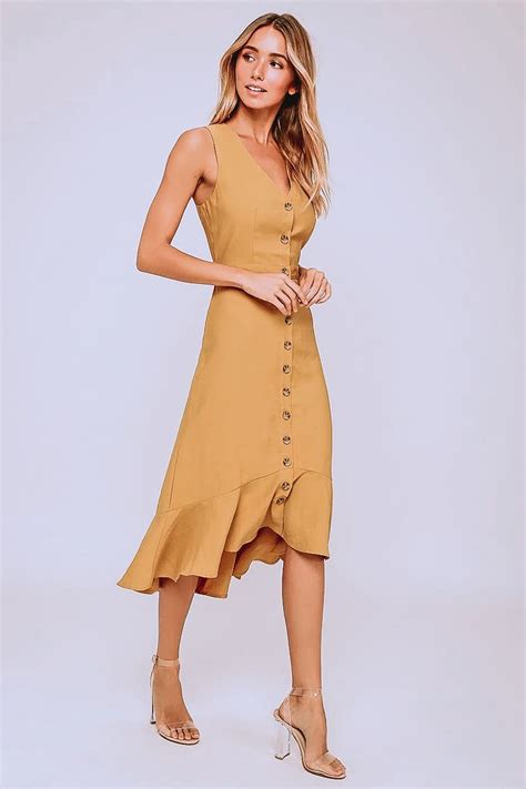 When We First Met Mustard Yellow Button Front Midi Dress Stunning