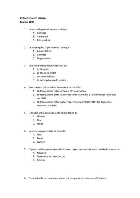 Examen Salud Mental 1 Ooihoiio EXAMEN SALUD MENTAL Febrero 2006 La