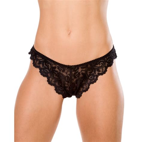 Camille Womens Ladies Black Sheer Lace Thongs