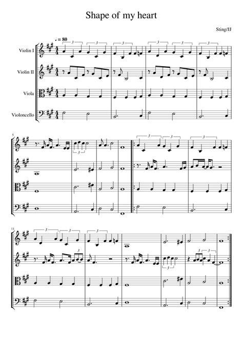 Shape Of My Heart Sheet Music For Violin Viola Cello String Quartet