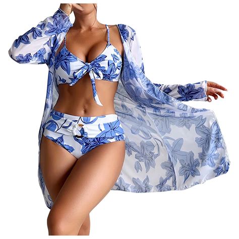 Wreesh Womens Piece Swimsuits Tropical Print Bikini Set With Kimono