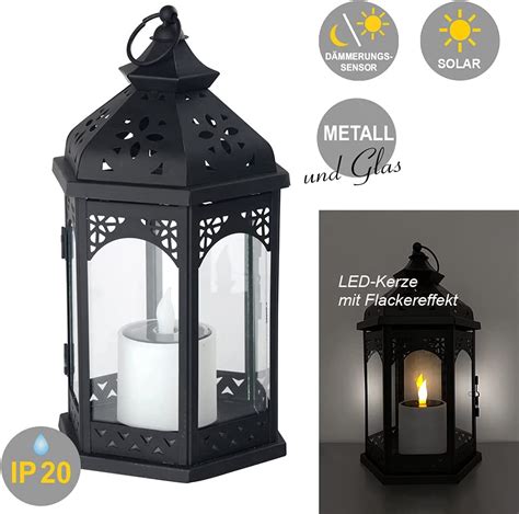 Led Solar Garten Tisch Boden Laterne Windlicht Ramona Metall Schwarz H