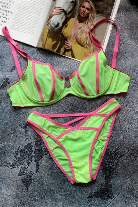 Neon Green Lingerie Set Party Lingerie Outfit Summer Etsy