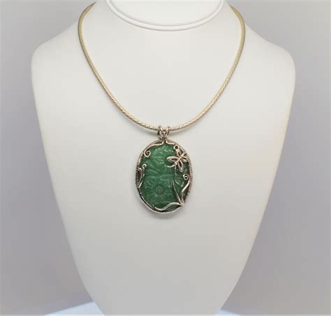 Sterling Silver Hand Carved Jade Stone Pendant Necklace At Stdibs