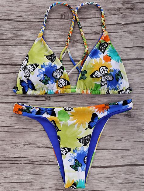 Butterfly Print Braided Bikini Set Braided Bikini Bikinis Bikini Set