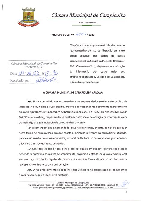 Pl 30292022 Dispõe Sobre O Arquivamento De Documento Representativo