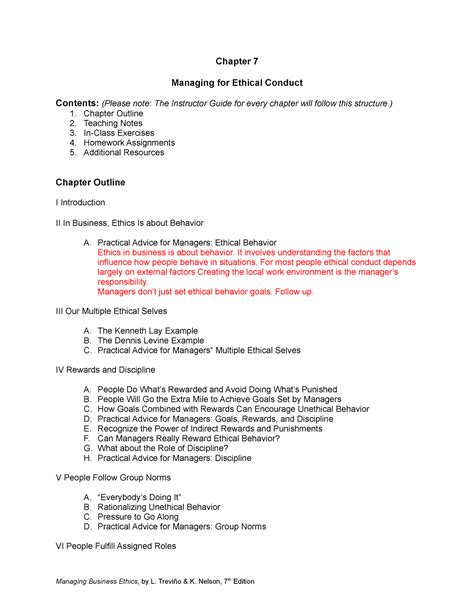 Ch07 TB TEst Chapter 7 Managing For Ethical Conduct Contents