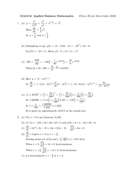 MA4113 Final Exam Solutions 2022 MA4113 Applied Business Mathematics