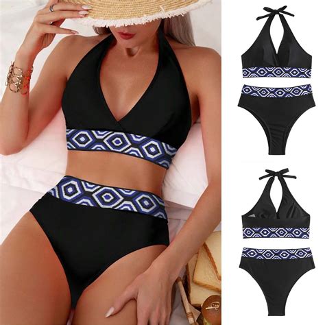 Sommer Damen Bade Bekleidung Mode Gedruckt H Ngenden Hals Bikini