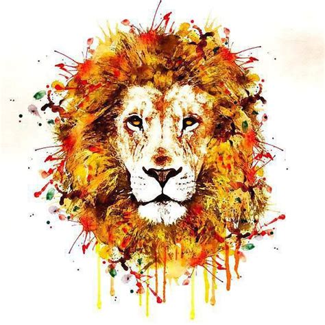 Sweet watercolor-mane lion head in orange colors tattoo design ...