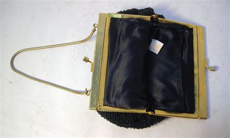 Walborg Of Hong Kong Small Black Beaded Clutch Purse With Gold Etsy