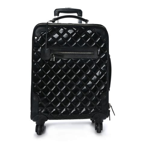 Chanel Vinyl Calfskin Quilted Trolley Rolling Luggage Black 1311641