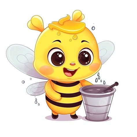 Abeja Linda De Dibujos Animados Llevando Un Tarro De Miel Con Miel