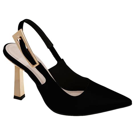 SAPATO BEBECE FEMININO SCARPIN SLINGBACK SALTO ALTO GEOMETRICO BICO