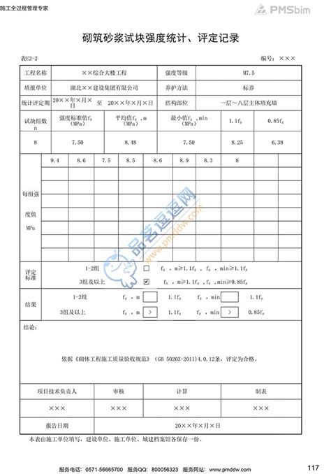 表 E2 2 砌筑砂浆试块强度统计、评定记录（3 组以上）品茗逗逗网品茗施工软件服务平台