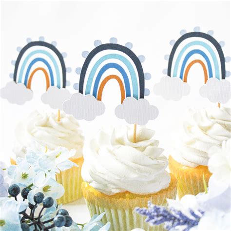 Boho Rainbow Cupcake Toppers Blue Boho Cupcake Toppers Blue Etsy