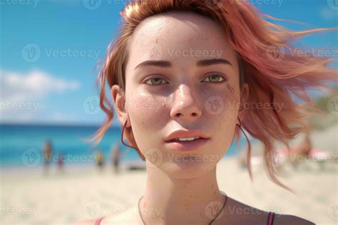 Hyper Realistic 3d Render Of An Attractive Female On A Summer Beach