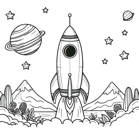 Rocket Launch 🚀 Coloring Page