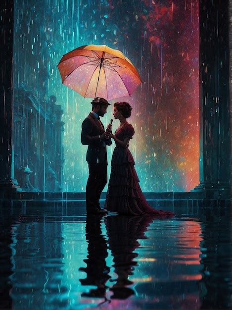 Premium Photo Romantic Couple Kissing Under Umbrella In The Rain