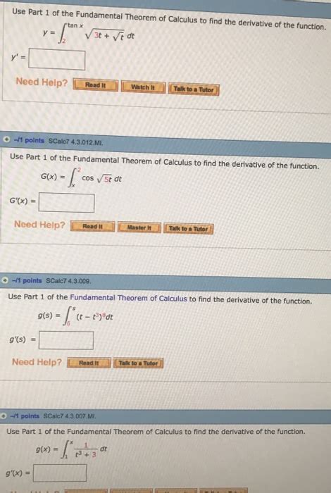 Solved Use Part 1 Of The Fundamental Theorem Of Calculus To