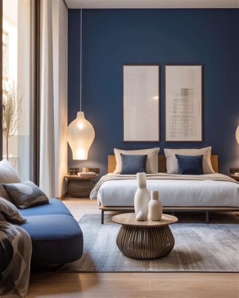 Premium Photo Stylish Modern Bedroom With Luxe Blue Accents