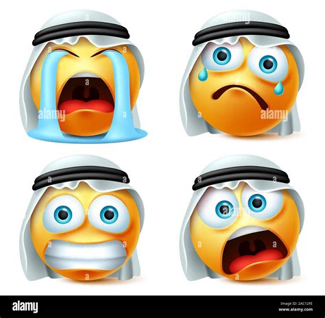 Smiley arab crying emoji vector set. Saudi arab emoticon or smiley ...