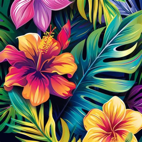 Premium Photo | A painting of flowers and leaves from the tropical garden