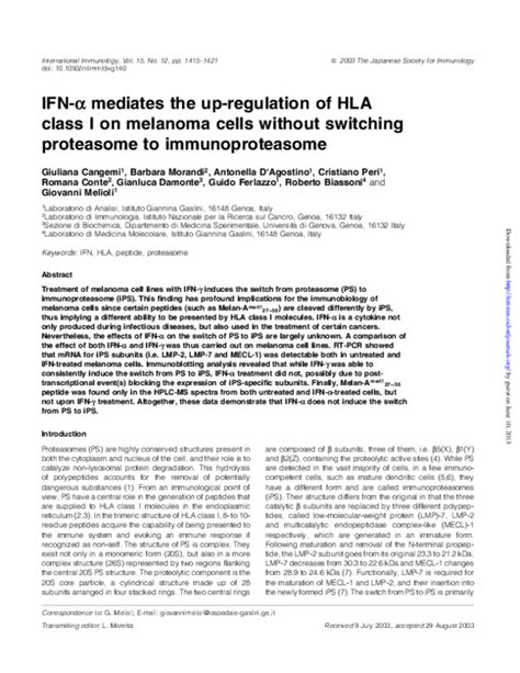 Pdf Ifn Alpha Mediates The Up Regulation Of Hla Class I On Melanoma