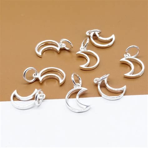 6 Sterling Silver Crescent Moon Charms Small Moon 925 Silver Etsy