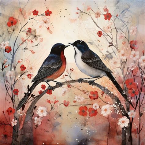 birds  flowers art background  stock photo public domain pictures