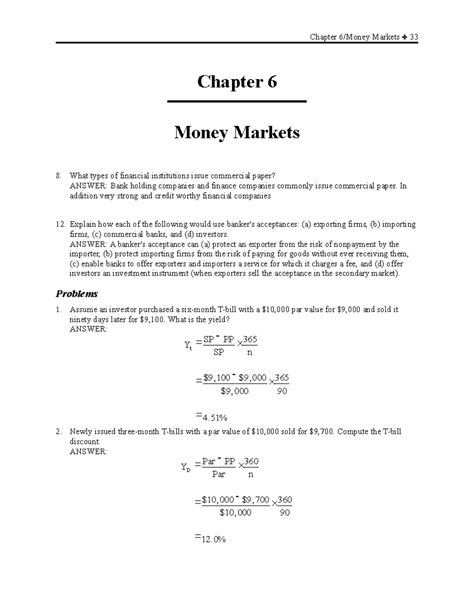 Solutions - Rates - Chapter 6/Money Markets 33 Chapter 6 Money Markets