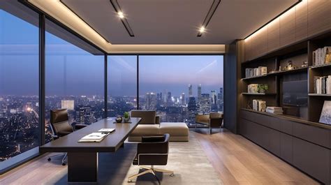 Premium Photo Modern Home Office With Panoramic City View Embracing