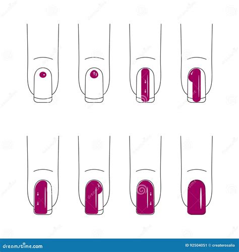 Nail Care Vector Set. Different Stages Of Nail Art Depicted With Hands