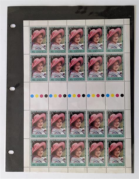 Lot Vintage Sheet Stamps 50c Anguilla Queen Elizabeth