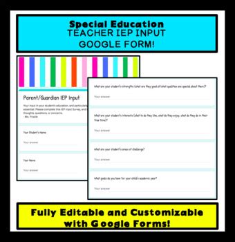 Parent Guardian IEP Input Google Form Special Education DISTANCE