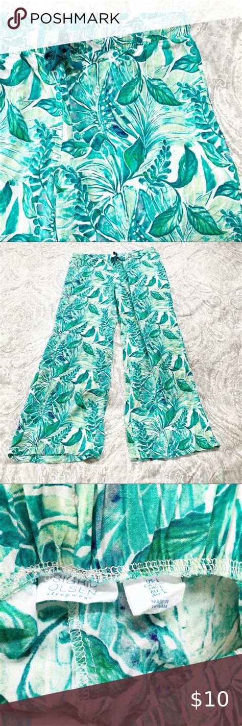 SIGRID OLSEN Pajama Pants Tropical Green Large Excellent Preowned