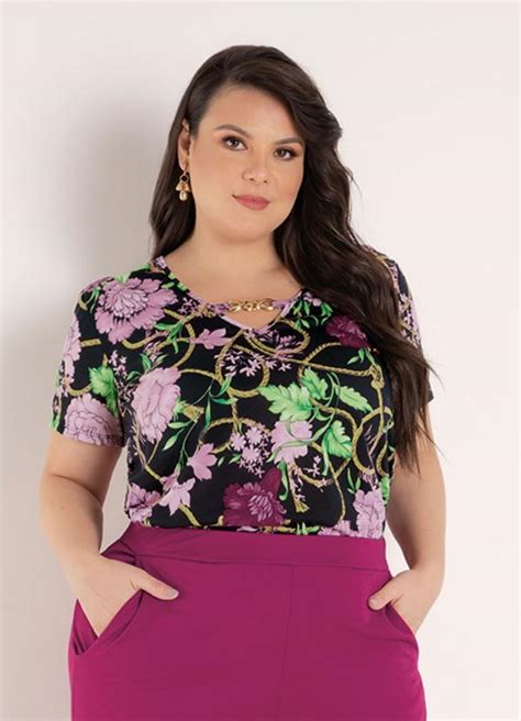 Blusa Floral E Arabescos Gota Plus Size Marguerite