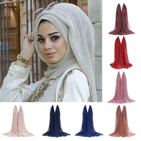 Pleated Hijab Plain Shiny Crinkle Shawl Muslim Hijabs Women Veils