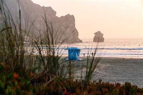 Sunset At Morro Bay Sand Beach And Beautiful Morro Rock California