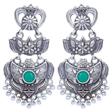 Peora Indian Traditional Jaipur Collection Oxidised Silver Chandbali